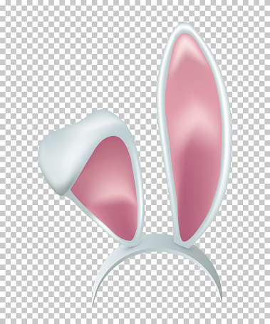 Rabbit ears realistic 3d vector illustration. Easter bunny ears kid headband, mask. Hare costume white and pink element. Photo editor, booth, video chat app isolated on transparent background