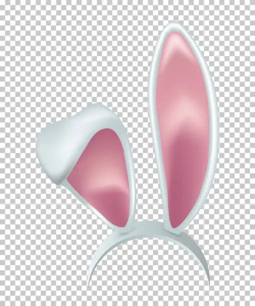 Vector illustration of Rabbit ears realistic 3d vector illustration. Easter bunny ears kid headband, mask. Hare costume white and pink element. Photo editor, booth, video chat app isolated on transparent background