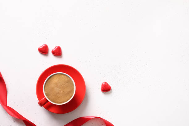 istock Valentine's day romantic coffee, love letter, gift, chocolate sweets on white. 1361306890