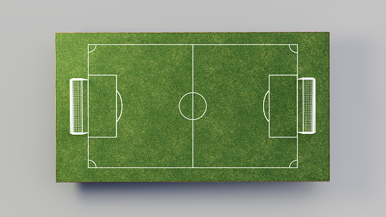Football Soccer Field and Soccer Ball, Green Grass, Realistic, White Background, 3D illustration