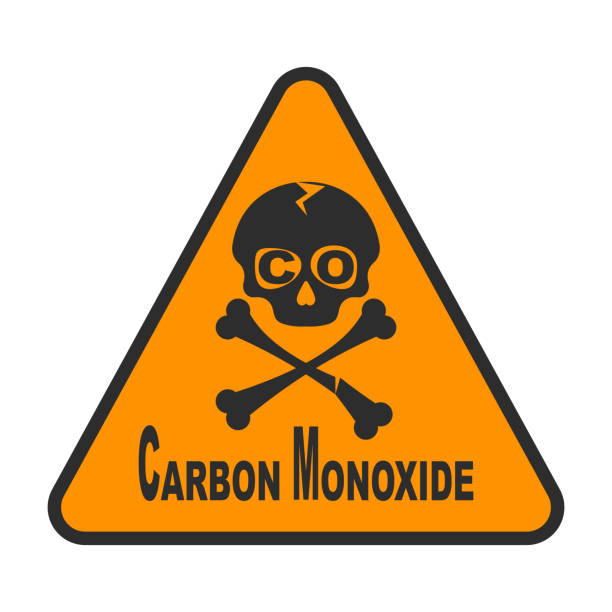 illustrations, cliparts, dessins animés et icônes de panneau d’alerte triangulaire d’intoxication au monoxyde de carbone. illustration de style plat. - intoxication