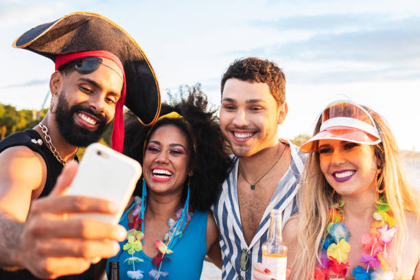 istock Carnaval in Brasil, happy friends together take selfie 1361308029