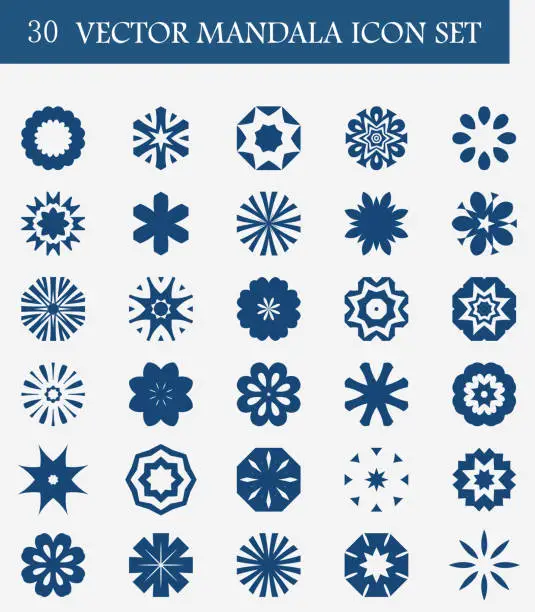 Vector illustration of Vector abstract blue mandala floral pattern icon collection