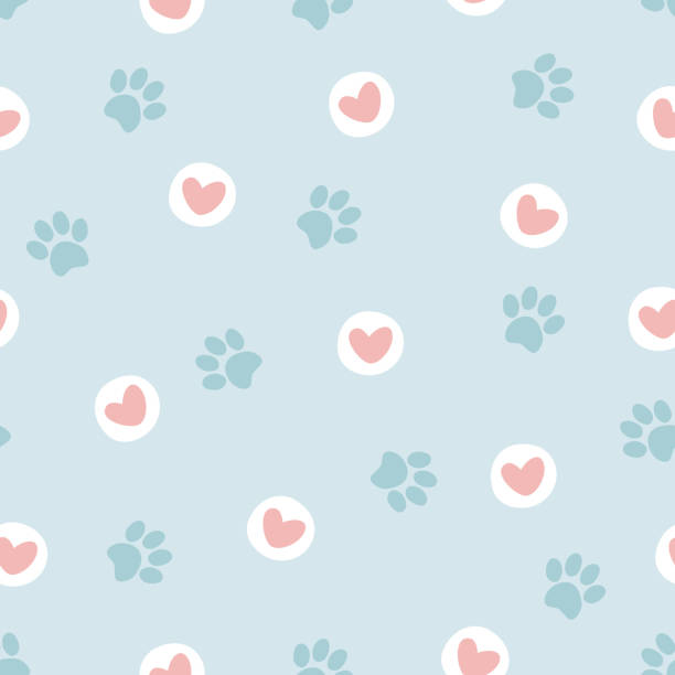 istock Pet paw seamless pattern.Vector illustration with paw and hearts on blue background. 1361311798
