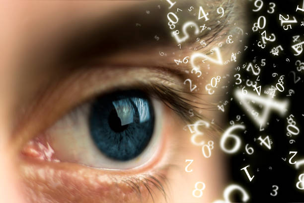 istock numerology, close-up eye surrounded by numbers 1361321311
