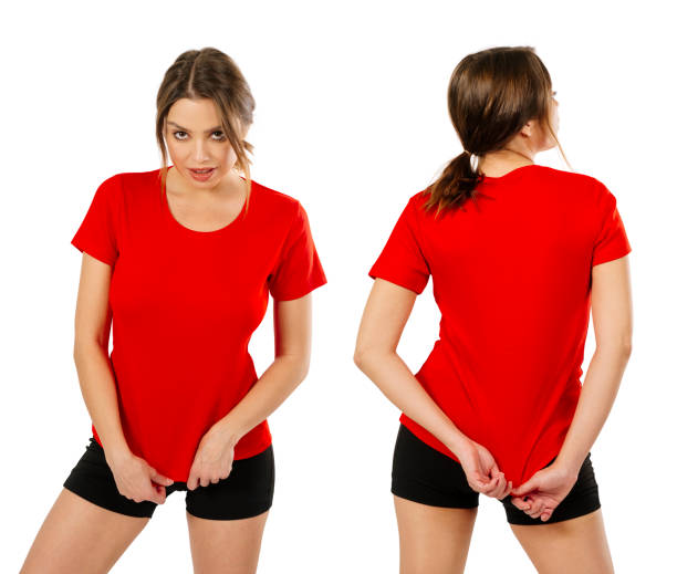 istock Stunning brunette posing with blank red shirt 1361321315