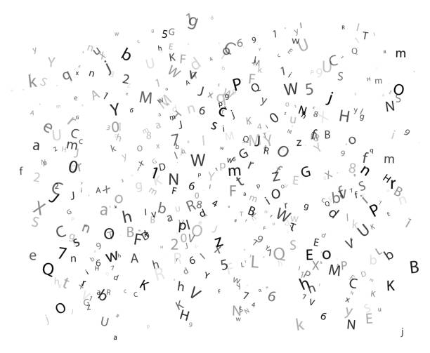 istock Abstract black alphabet ornament border isolated on white background. Vector illustration for education, writing, poetic design. Random letters fall from top. Alphabet book concept for grammar school. 1361321670