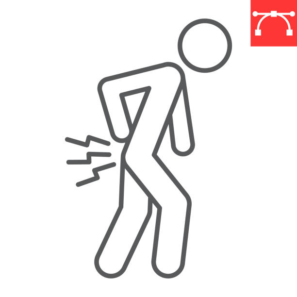 Back pain line icon Back pain line icon, injury and person, injury of the back vector icon, vector graphics, editable stroke outline sign, eps 10. back pain stock illustrations