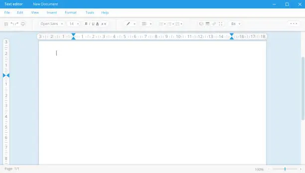 Vector illustration of Text editor in white theme with blank page. Application for documentation and digital correction