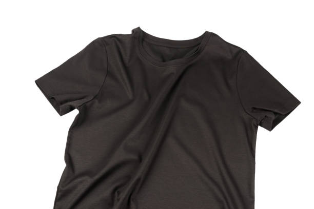 istock A black t shirt isolated on a white background. 1361339625