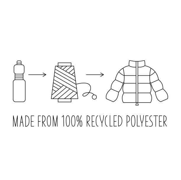 hergestellt aus 100 recyceltem polyester - konzept für nachhaltige produkte, umweltfreundlichen stoff, bekleidungsverpackungen. - nachhaltig bauen stock-grafiken, -clipart, -cartoons und -symbole