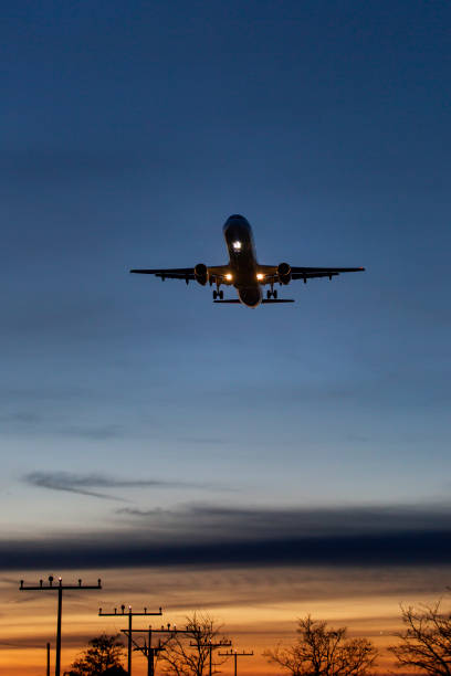 Las Vegas, USA - February 15, 2017: Commercial passenger jet airplanes approaching McCarran International Airport at Las Vegas for landing . Mccarran airport is one of the busiest airport in west coast and Las Vegas is known for best entertainment and gambling city in the world.