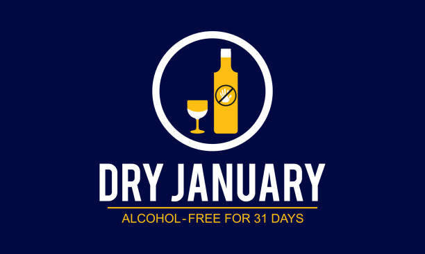 dry januar - creative vector design für banner, poster, t-shirt, karte. - dry wine stock-grafiken, -clipart, -cartoons und -symbole