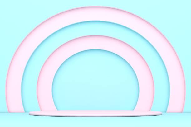 istock Pink and blue blank scene, empty product stand, empty stage for product presentation 1361357003