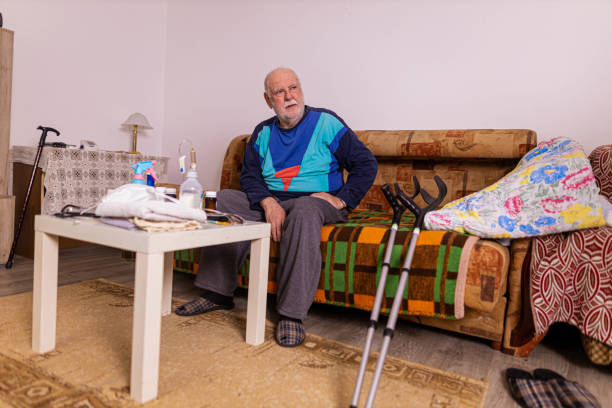 istock Physically disabled Caucasian senior man, at nursing home 1361357381