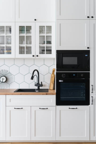 Scandinavian style kitchen interior design with appliances and decor