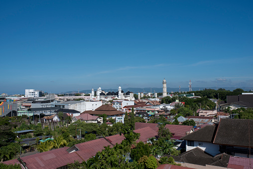 View of the Baiturrahman Grand Mosque Tower Banda Aceh from the rooftop