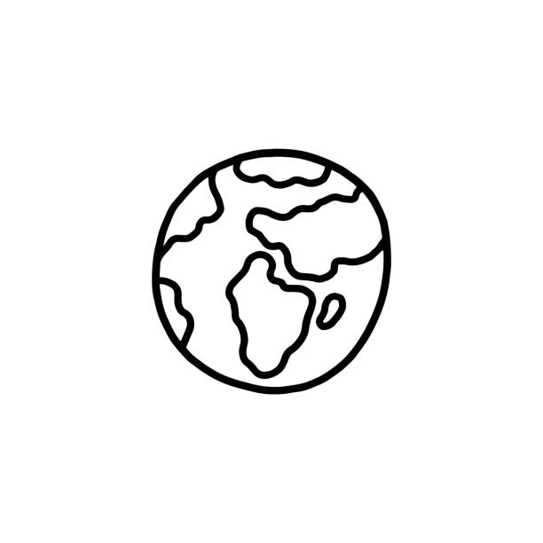 планета земля с черными очертаниями, каракули векторной иллюстрацией, выделенной на белом фоне. - india map cartoon cartography stock illustrations