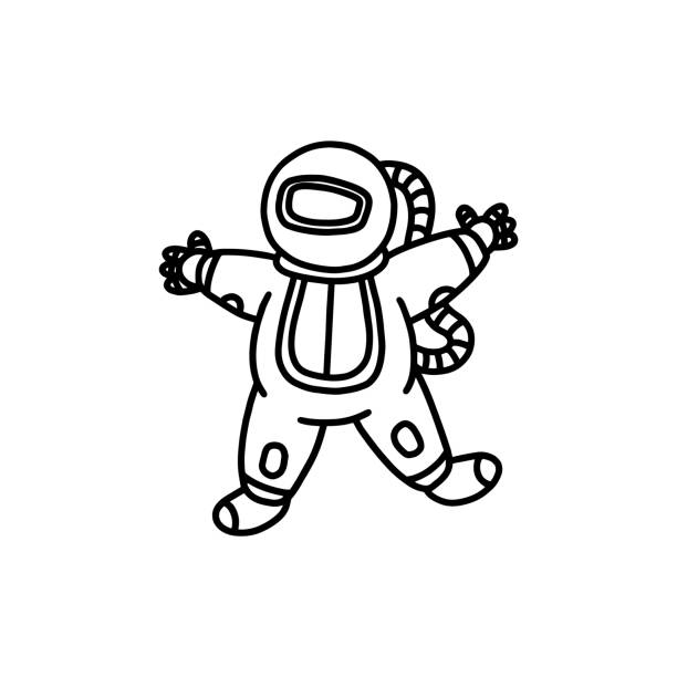 uroczy astronauta w skafandrze kosmicznym w ręcznie rysowanym stylu doodle, ilustracja wektorowa izolowana na białym tle. - protective suit obrazy stock illustrations