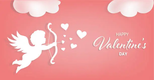 Vector illustration of Valentine's card. Cupid silhouette and hearts.