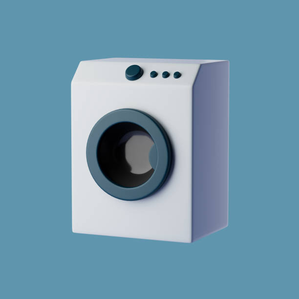 Simple washing machine for household appliance category 3d render illustration. Isolated object on background.