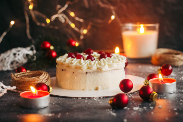 istock Christmas cake. Delicious cake with winter decor 1361365452