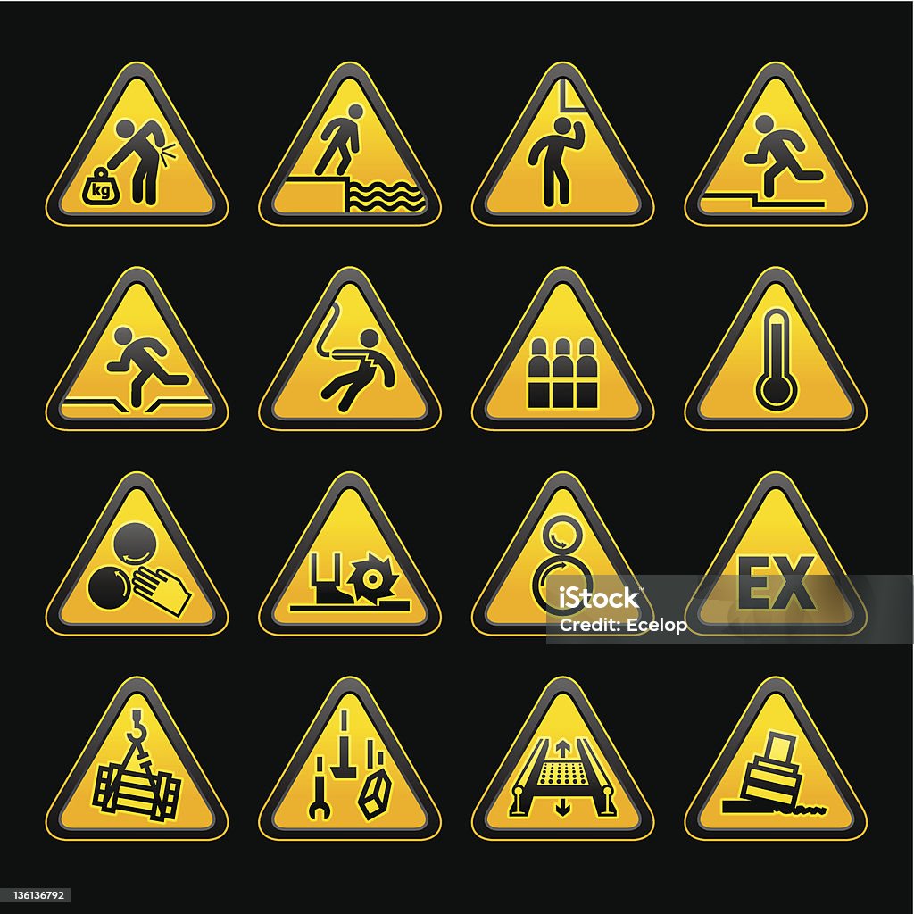 Ensemble de triangulaire avertissement danger signes sumbols - clipart vectoriel de Chaleur libre de droits