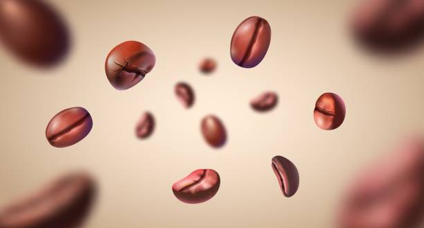 Realistic background with falling roasted coffee bean with blur effect. Flying espresso seed. Coffee grains burst for cafe ad vector design Realistic background with falling roasted coffee bean with blur effect. Flying espresso seed. Coffee grains burst for cafe ad vector design. Banner with coffee bean realistic texture cafe stock illustrations