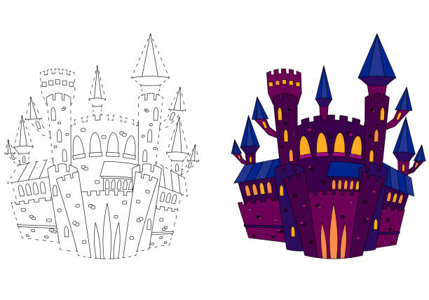 istock Dracula's fairytale castle. Coloring book for children. 1361371399