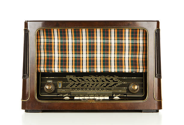 Old radio Vintage wooden radio isolated on white background 1940 stock pictures, royalty-free photos & images