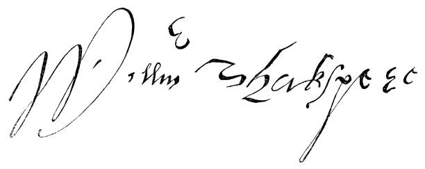 William Shakespeare’s Signature/Autograph - 17th Century One of William Shakespeare’s signatures (circa 17th Century). Vintage etching circa mid 19th century. william shakespeare stock illustrations