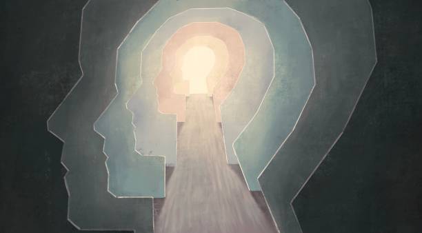 Brain Brain , concept idea art of thinking, surreal portrait painting, conceptual artwork, 3d illustration conceptual realism stock illustrations