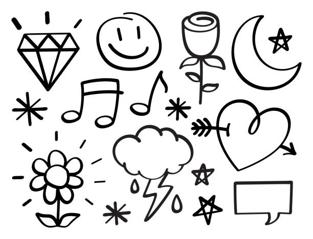 illustrations, cliparts, dessins animés et icônes de symboles doodle de dessin au trait - storm cloud storm lightning cloud