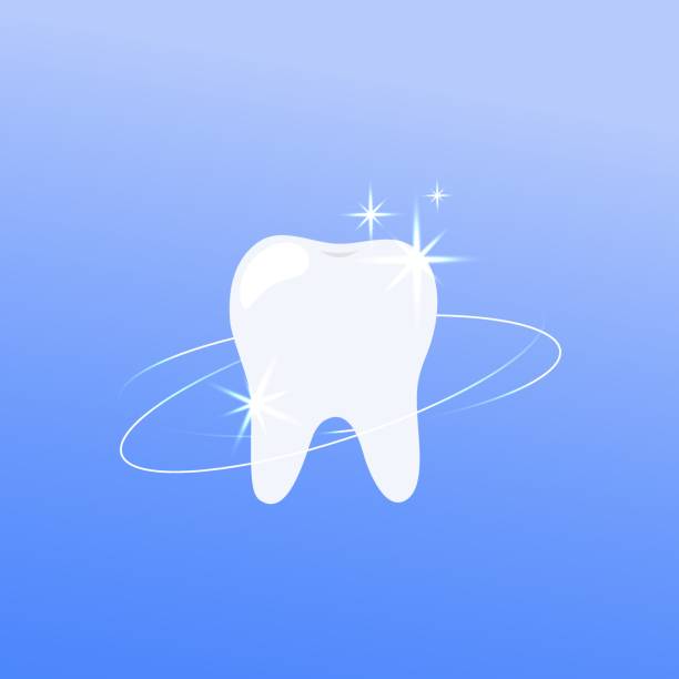 illustrazioni stock, clip art, cartoni animati e icone di tendenza di dente bianco lucido isolato. oggetto dentale sano scintillante incandescente. illustrazione vettoriale piatta - sbiancamento dentale