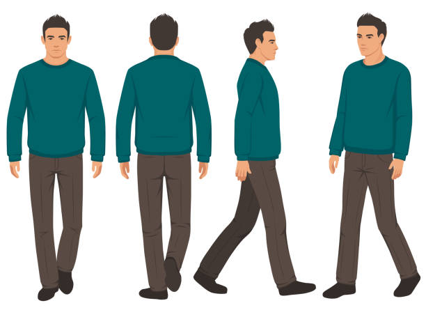 stockillustraties, clipart, cartoons en iconen met vector illustration, man walking, fashion man isolated - snelwandelen