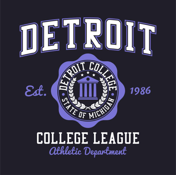 Detroit, Michigan t-shirt design. Typography graphics for college tee shirt. Detroit college, varsity style apparel print. Vector Detroit, Michigan t-shirt design. Typography graphics for college tee shirt. Detroit college, varsity style apparel print. Vector illustration. midwestern state university stock illustrations