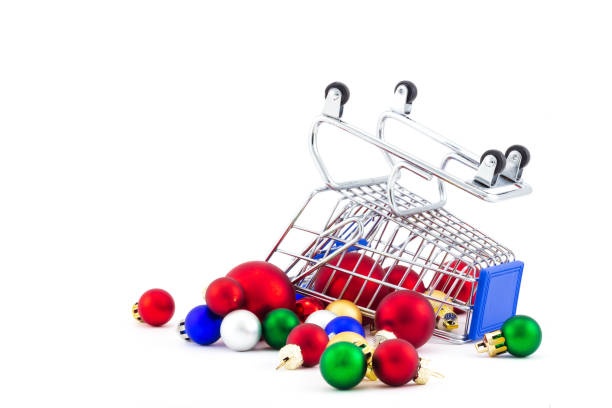 istock Upside down shopping cart with scattered baubles 1361400245