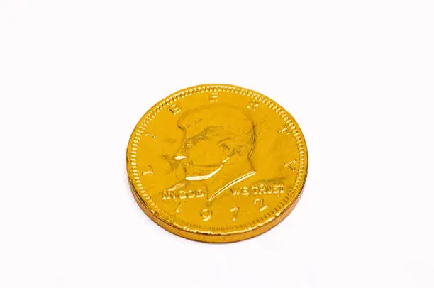 One Gold Coin In White Background