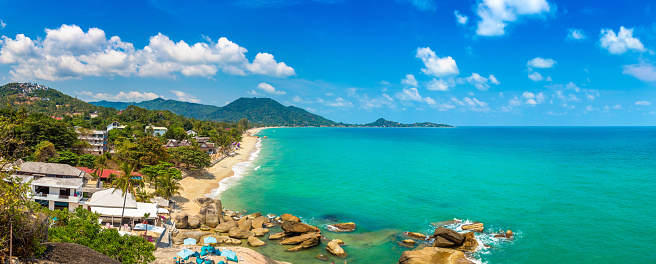 Panorama of  Lamai Beach on Koh Samui island, Thailand in a summer day
