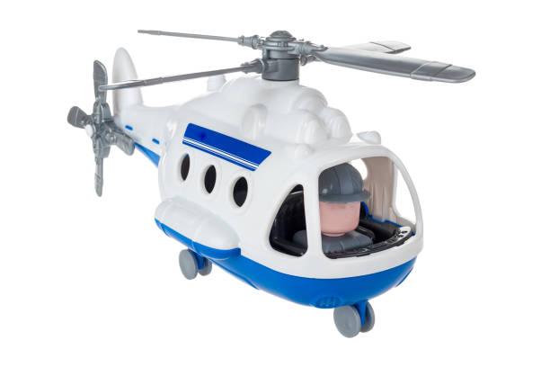istock Toy helicopter with pilot close-up isolated on white background 1361404284