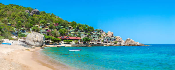 Ao Tanote Beach at Koh Tao island Panorama of  Ao Tanote beach at Koh Tao island, Thailand koh tao stock pictures, royalty-free photos & images