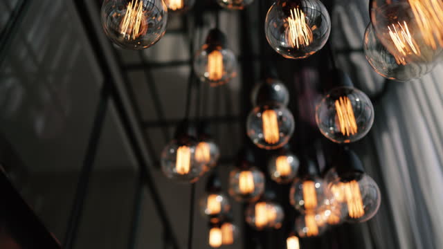 Use of lighting in interior architectural design, Modern electric light bulbs, Design light bulbs, Low angle shot