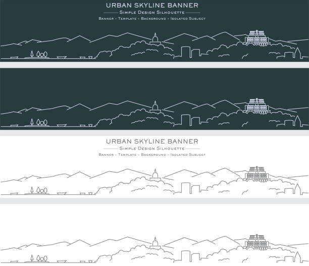 스리나가르 싱글 라인 스카이라인 프로필 배너 - 도시 관광 stock illustrations