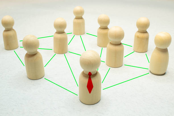 istock Three groups of people are connected by lines. Coordination and knowledge sharing. Outsourcing. 1361413905