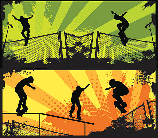 ilustrações, clipart, desenhos animados e ícones de patins de rua - skateboard park skateboarding skateboard adolescence