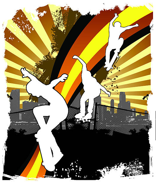 ilustrações, clipart, desenhos animados e ícones de de skate banner - skateboard park skateboarding skateboard adolescence