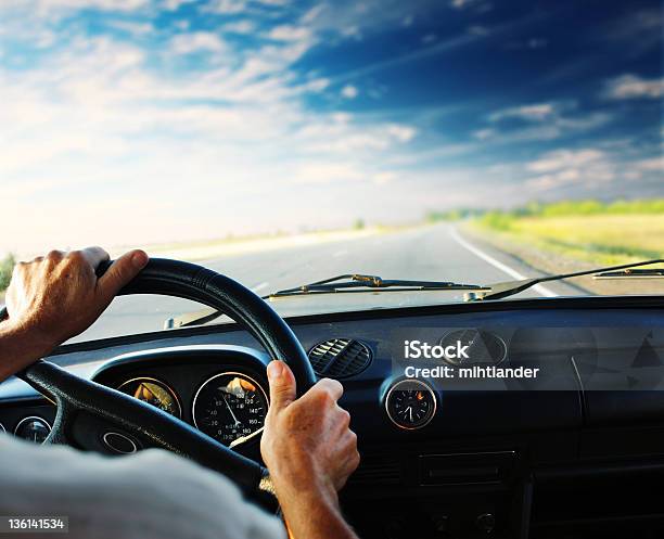 Driver In Car Stock Photo - Download Image Now - Control Panel, Dashboard - Vehicle Part, Road