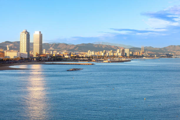 istock Sunrise in Barceloneta Beach, Barcelona, Spain 1361421118