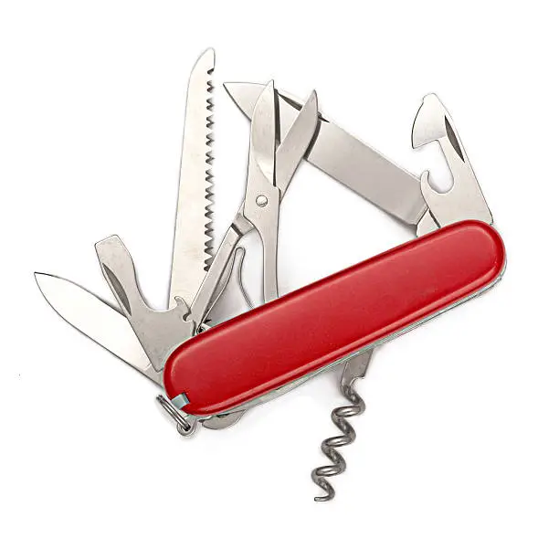 Multipurpose Swiss army knife  isolated on white