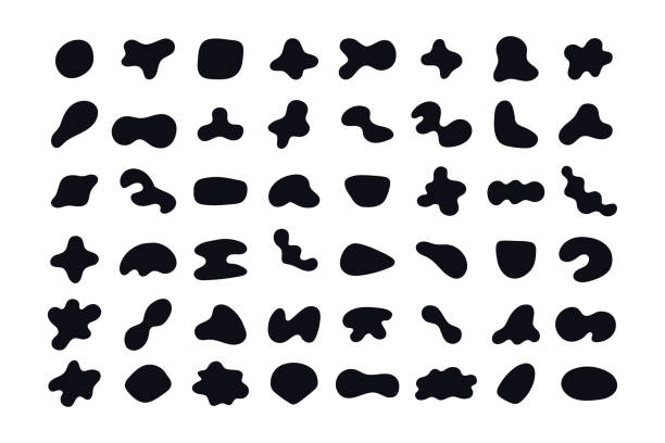 zufällige schwarze abstrakte formen. satz organischer kleckse mit unregelmäßiger form. einfacher fleck, tintenklecks. vektorillustration isoliert auf weißem backgound - formulare stock-grafiken, -clipart, -cartoons und -symbole